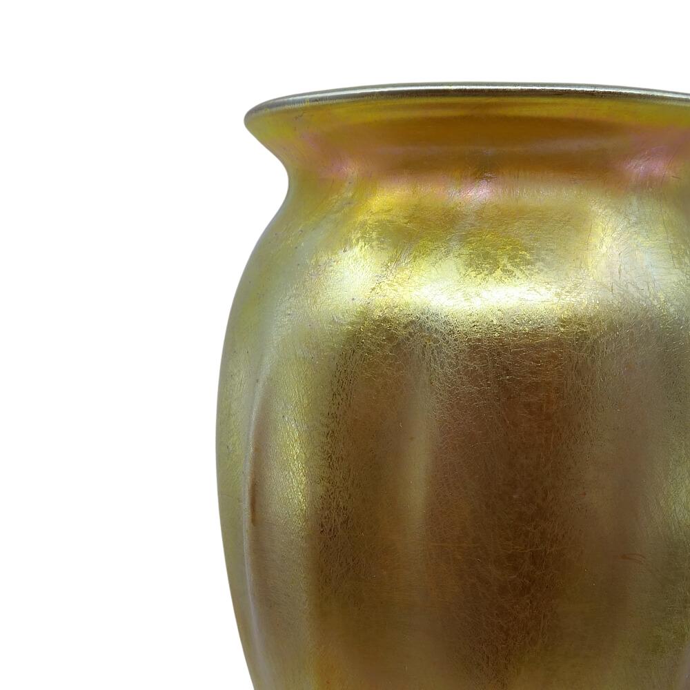 American Louis Comfort Tiffany Gold Favrile Art Glass Footed Floriform Vase, LCT - 1907 For Sale