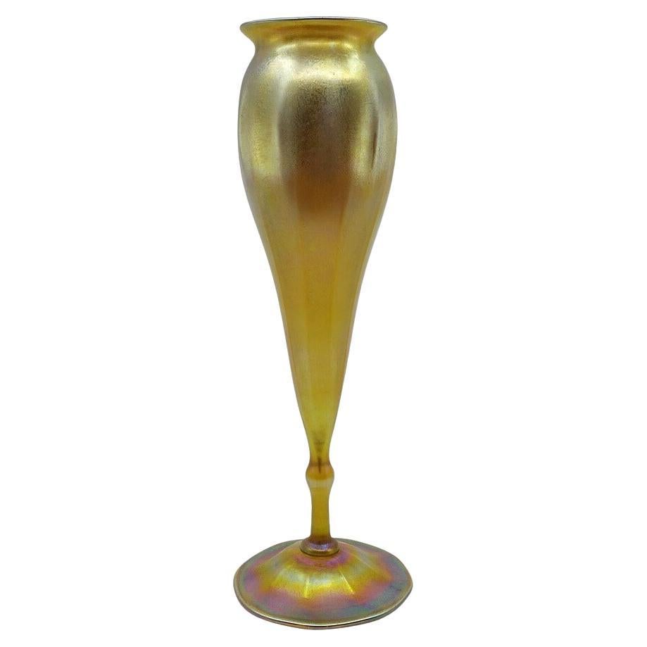 Louis Comfort Tiffany Gold Favrile Art Glass Footed Floriform Vase, LCT - 1907
