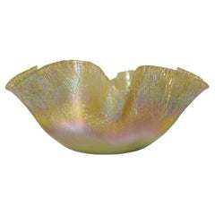 Antique Louis Comfort Tiffany Gold Favrile Art Glass "Onion Skin" Bowl, LCT circa 1905