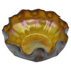 Antique Louis Comfort Tiffany Gold Favrile Art Glass "Queen" Fluted Bowl, LCT circa 1902
