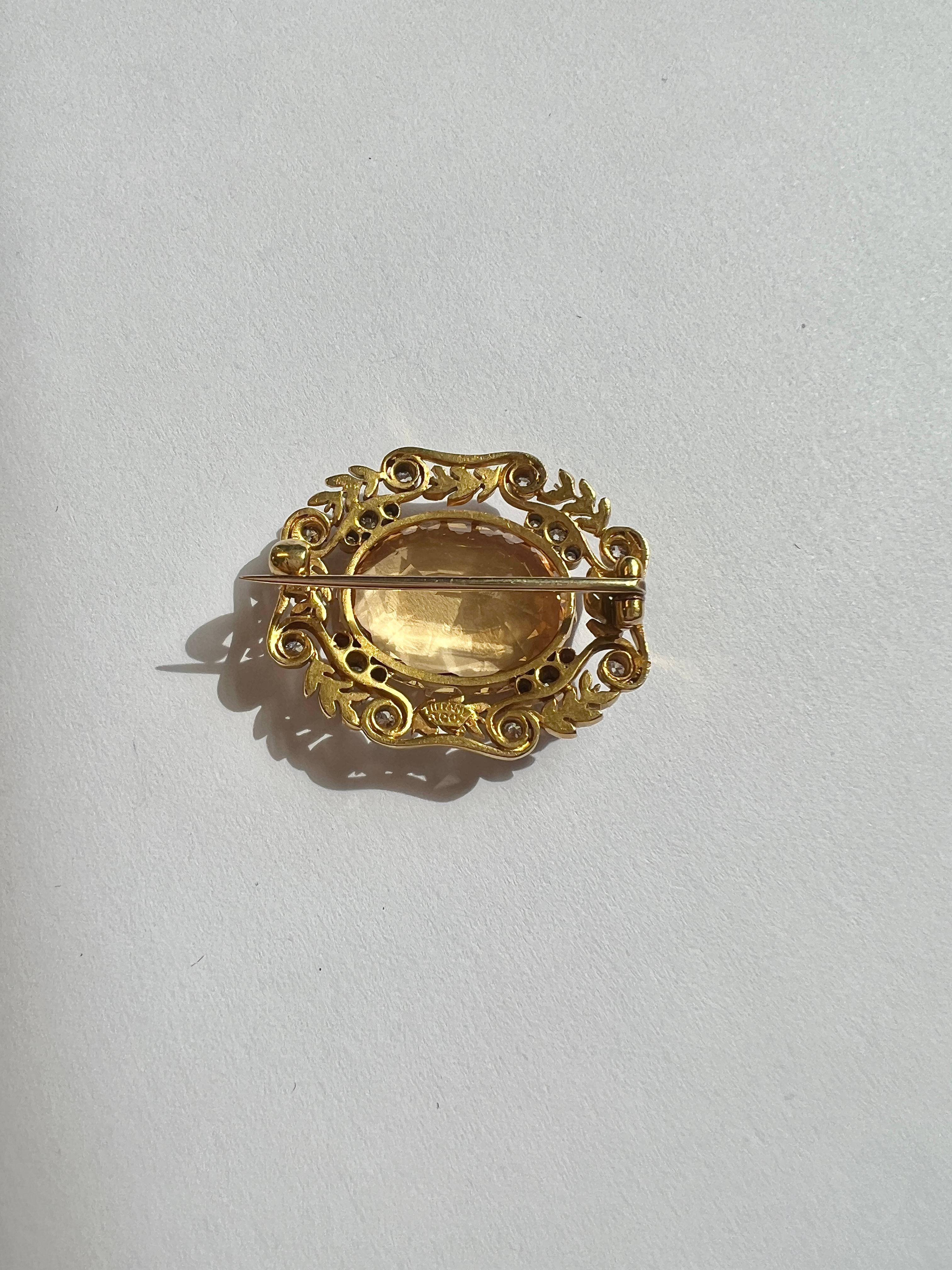 Louis Comfort Tiffany Gold Topaz Diamond Enamel Brooch

Details:
Gold, Topaz, Diamond, Enamel. Circa 1900s. 
