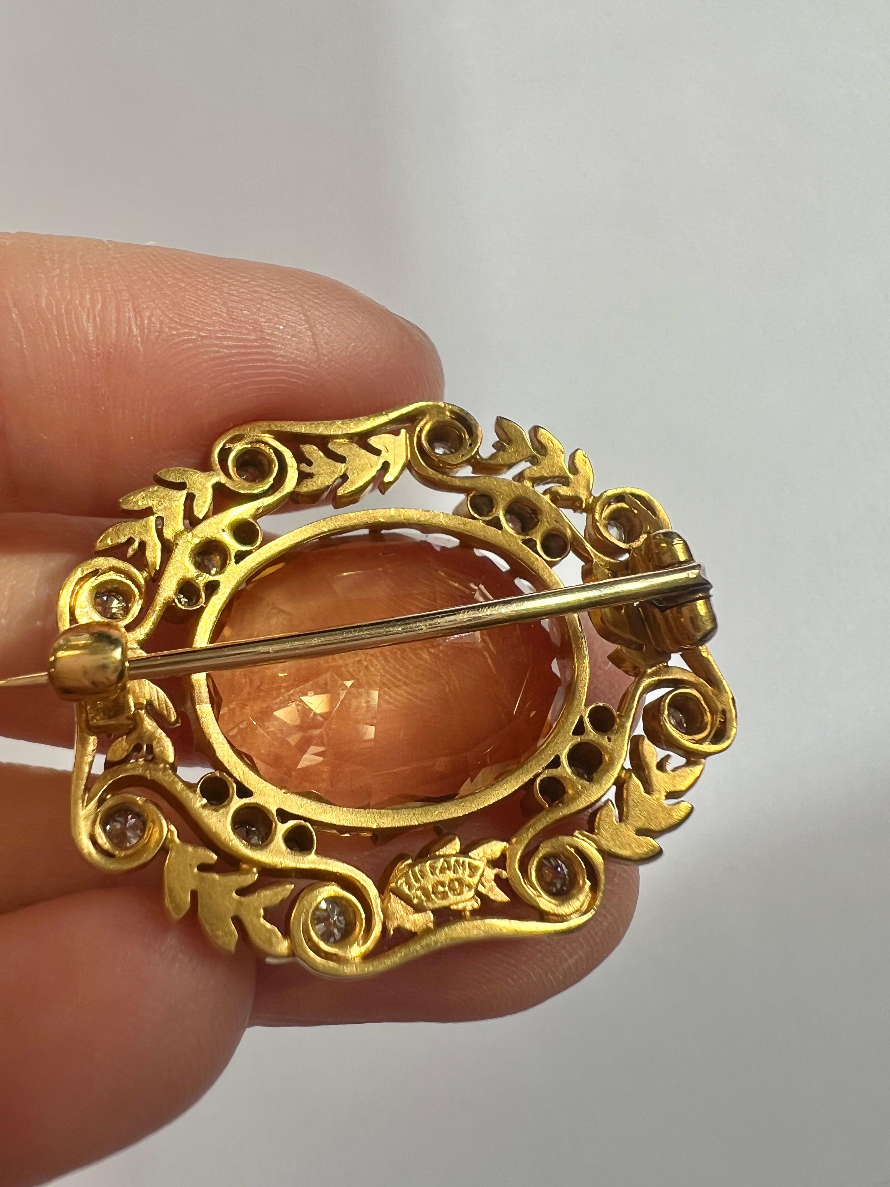 Louis Comfort Tiffany Gold Topaz Diamond Enamel Brooch In Excellent Condition For Sale In New York, NY