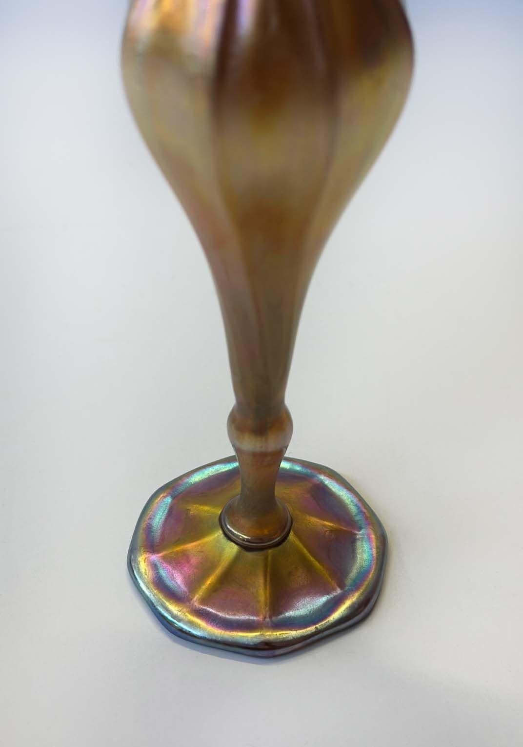 American Louis Comfort Tiffany Iridescent Favrile Glass Tulip Vase