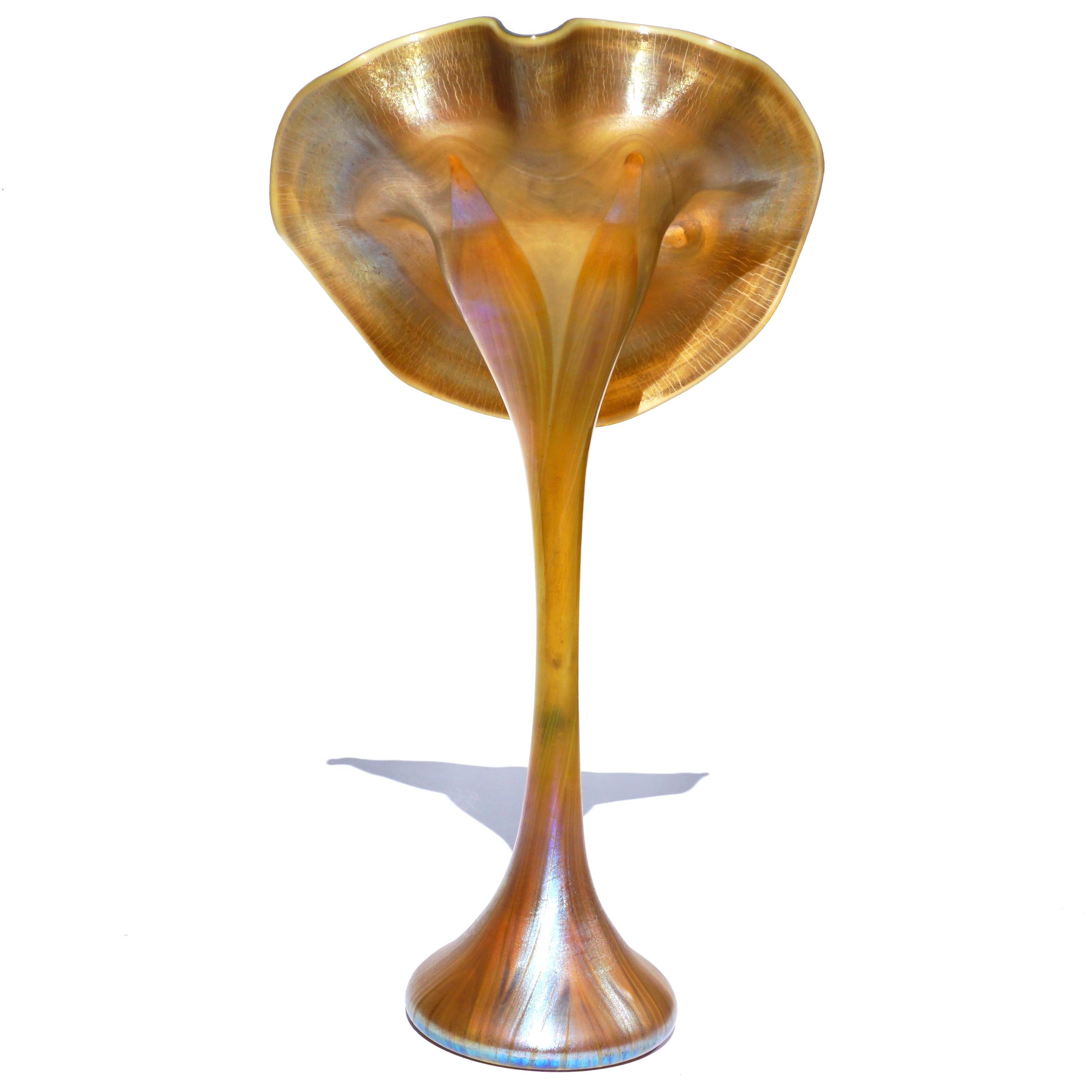 Fired Louis Comfort Tiffany Jack In The Pulpit Favrile Vase For Sale