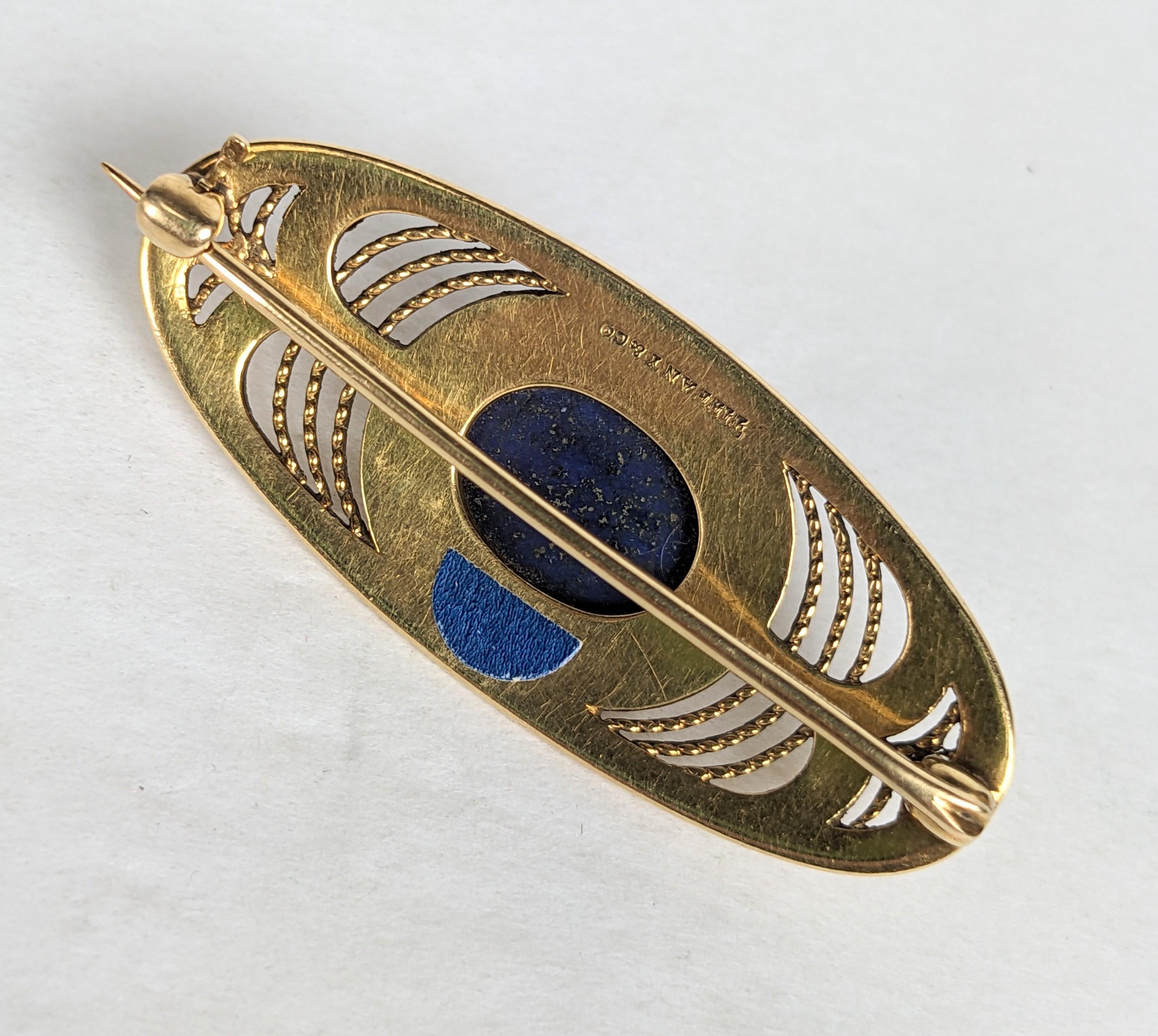 Louis Comfort Tiffany Lapis Arts and Crafts Brooch For Sale 2