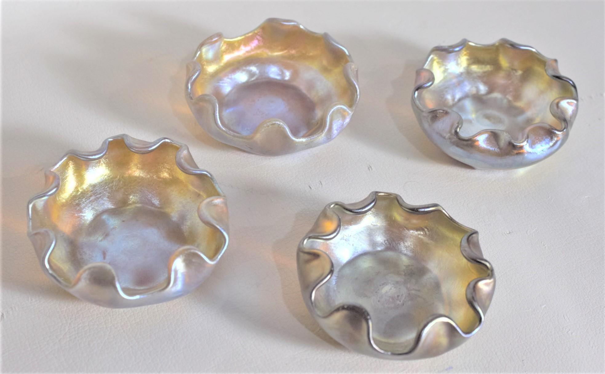 American Louis Comfort Tiffany LCT Gold Favrile Art Glass Open Salt Cellar Set For Sale