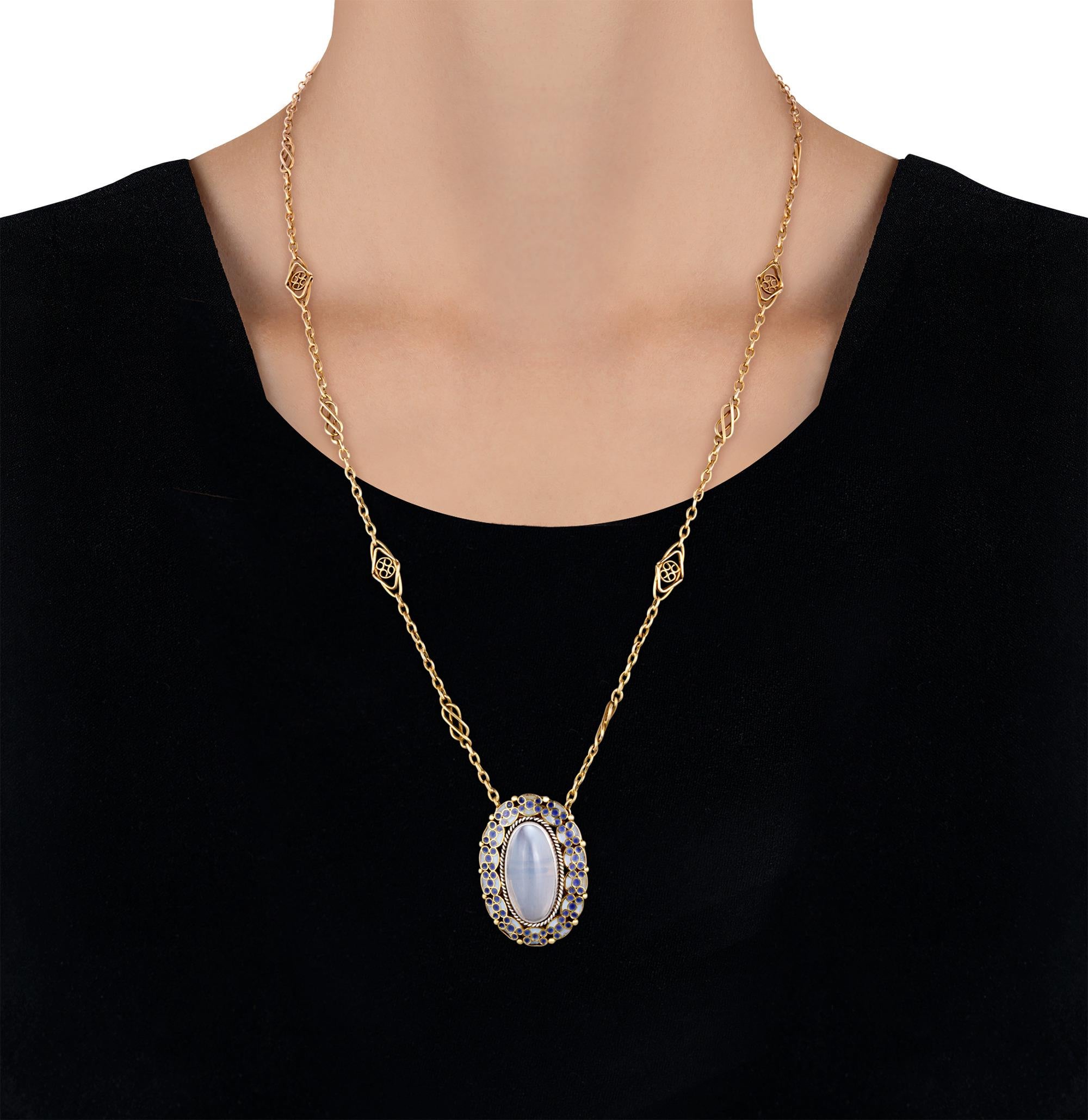 Louis Comfort Tiffany Moonstone Pendant Brooch In Excellent Condition For Sale In New Orleans, LA