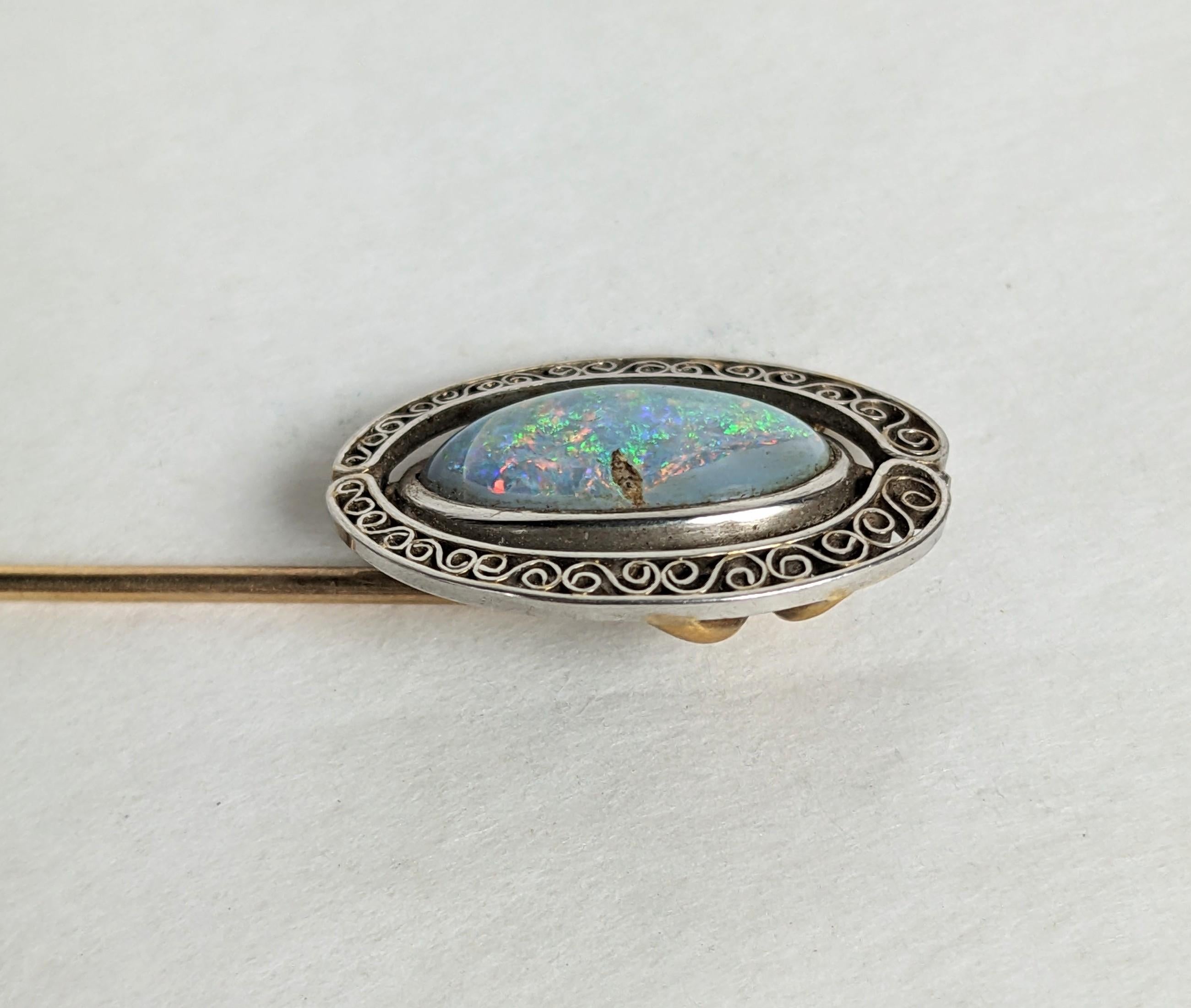 Women's or Men's Louis Comfort Tiffany Opal and Filigree Stick Pin For Sale