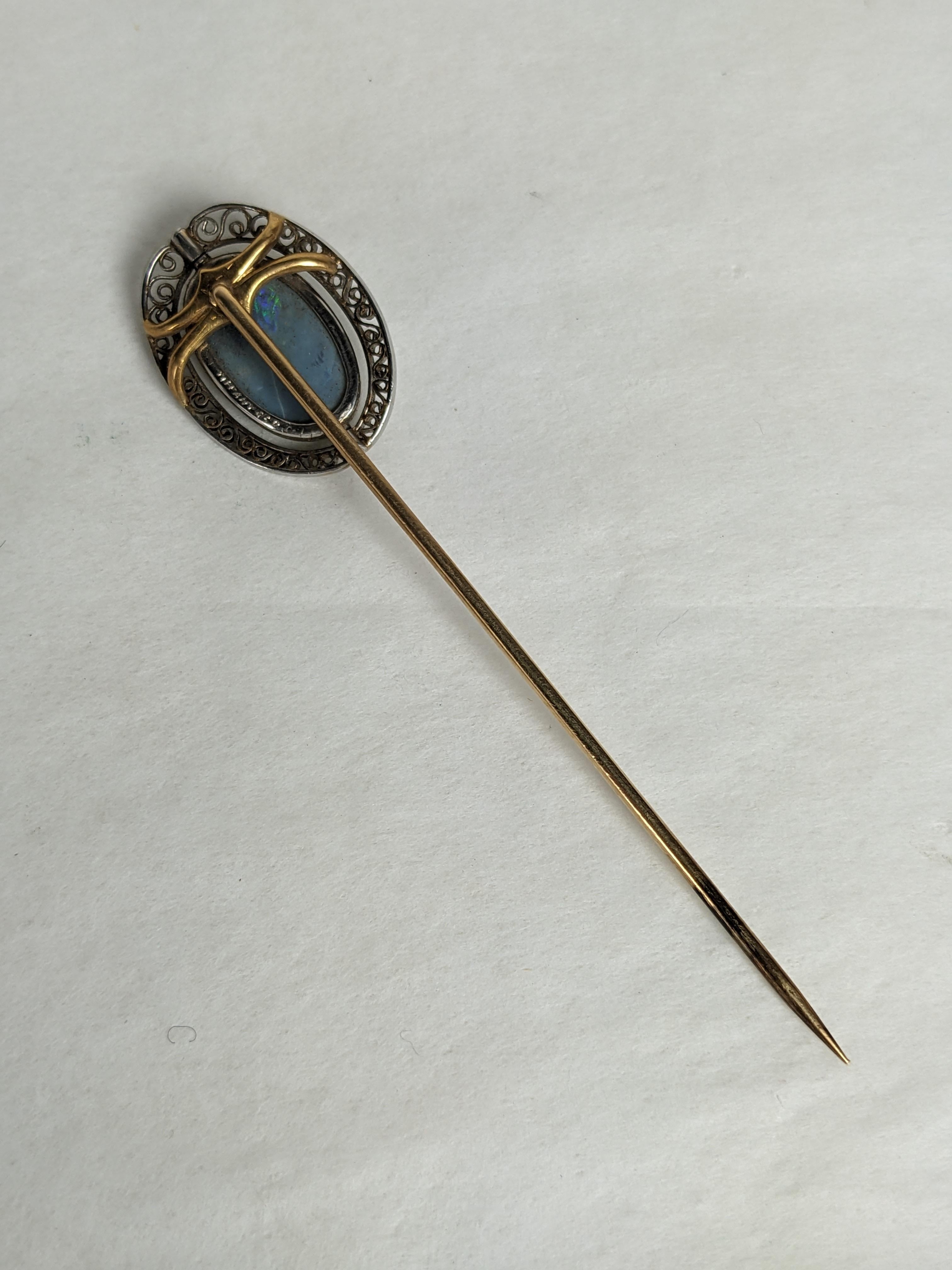 Louis Comfort Tiffany Opal and Filigree Stick Pin For Sale 2