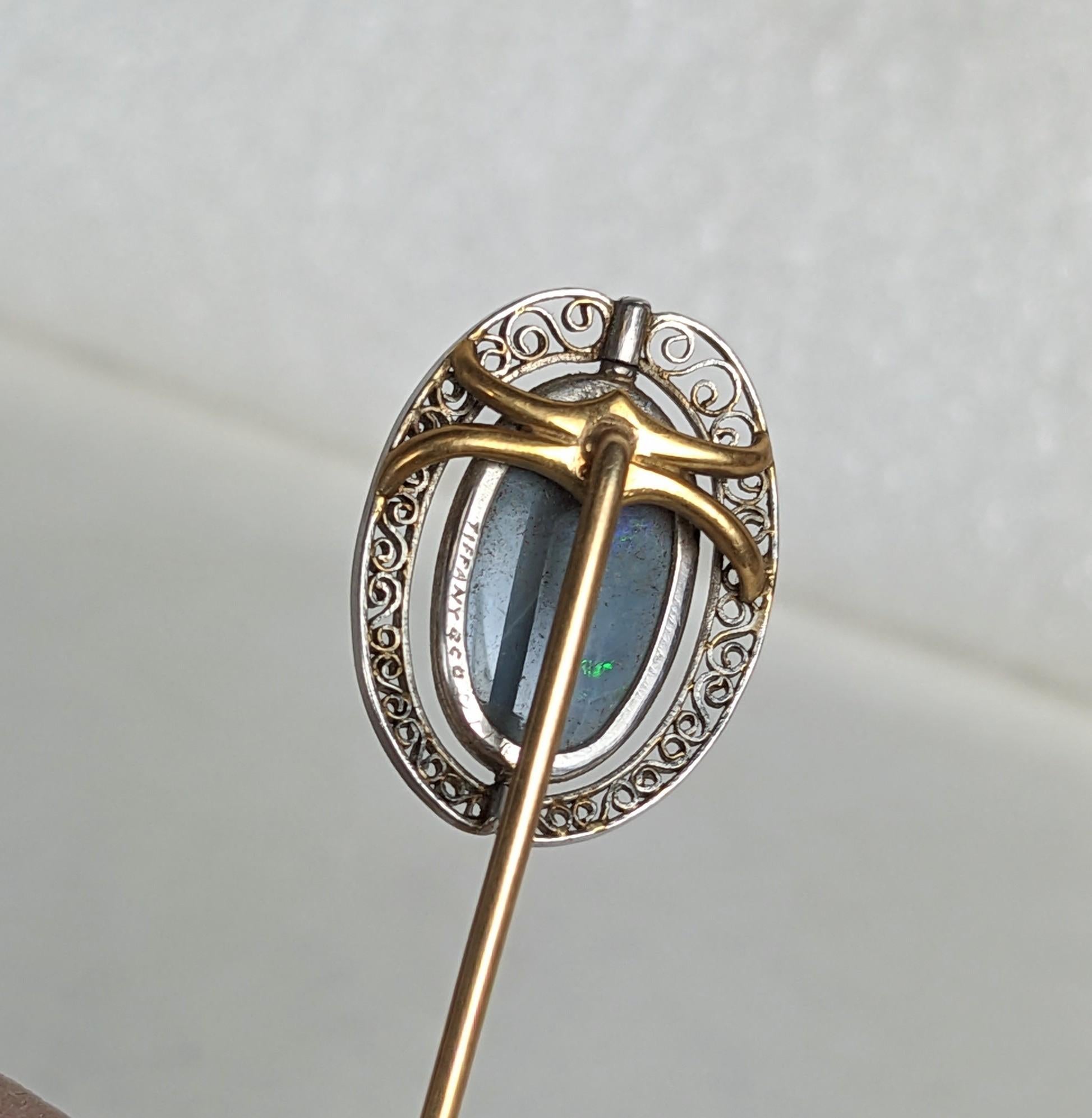 Louis Comfort Tiffany Opal and Filigree Stick Pin For Sale 3