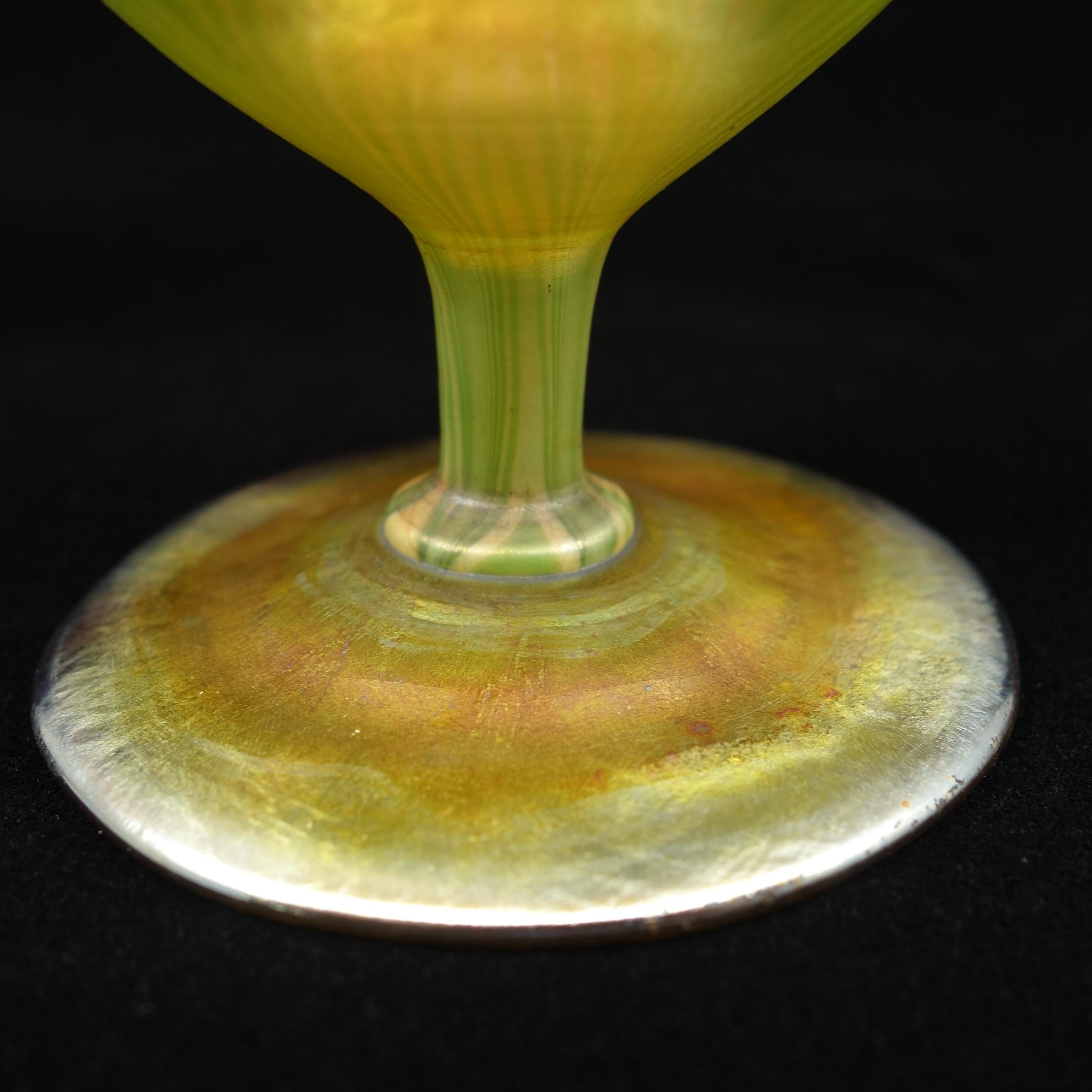 Louis Comfort Tiffany Opal & Green Feather Art Glass Footed Vase, circa 1910 6