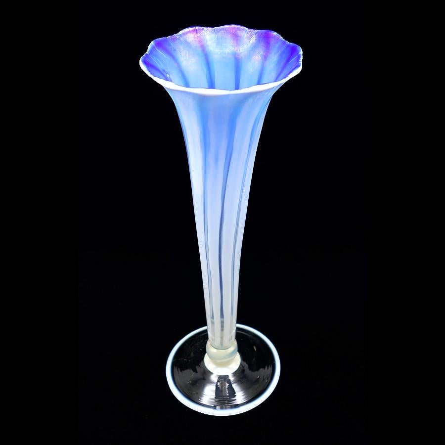 Art Nouveau Louis Comfort Tiffany Opalescent & Blue Pastel Favrile Art Glass Vase, LCT 1915