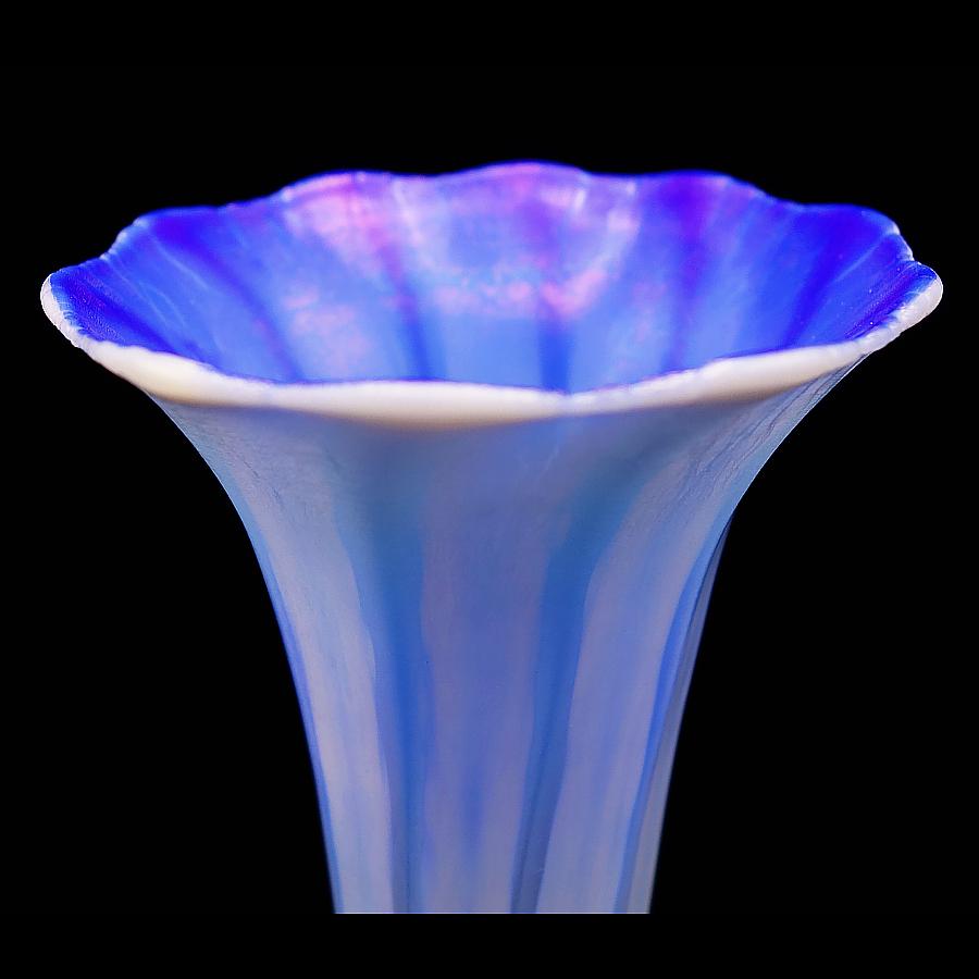 Fired Louis Comfort Tiffany Opalescent & Blue Pastel Favrile Art Glass Vase, LCT 1915