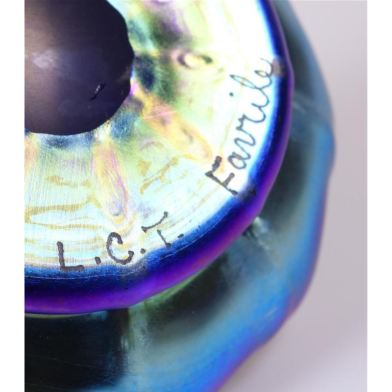 American Louis Comfort Tiffany Rare Blue Favrile Art Glass Berry Bowl, LCT, circa 1900 For Sale
