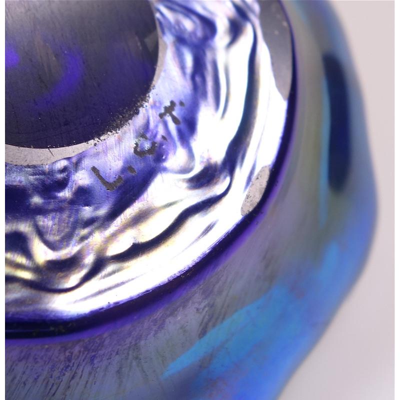 American Louis Comfort Tiffany Rare Blue Favrile Art Glass Berry Bowl, LCT, circa 1900