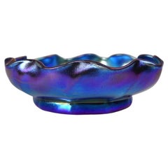 Louis Comfort Tiffany Rare Blue Favrile Art Glass Berry Bowl, LCT, circa 1900