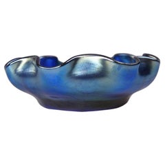 Louis Comfort Tiffany Rare Blue Favrile Art Glass Berry Bowl, LCT, circa 1900