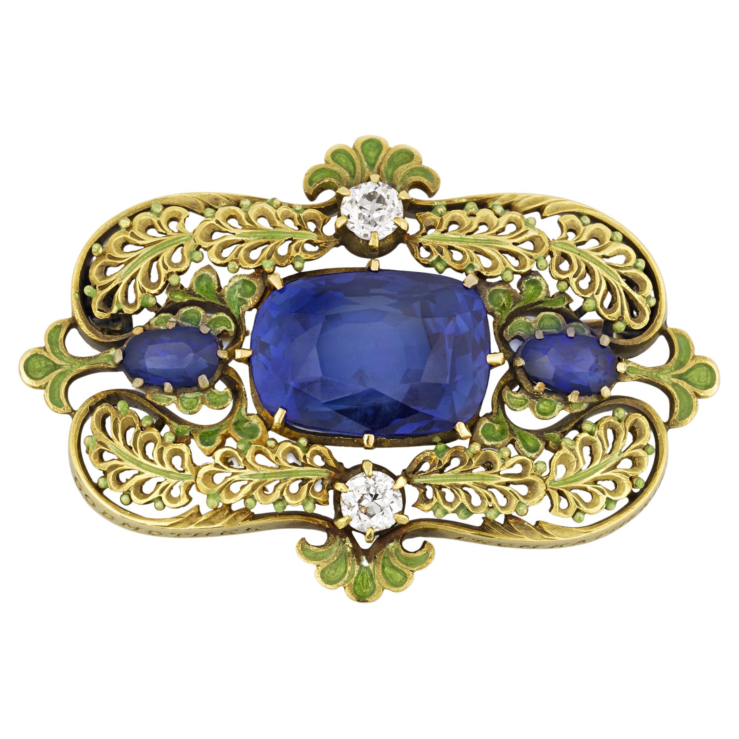 Louis Comfort Tiffany Sapphire and Diamond Brooch