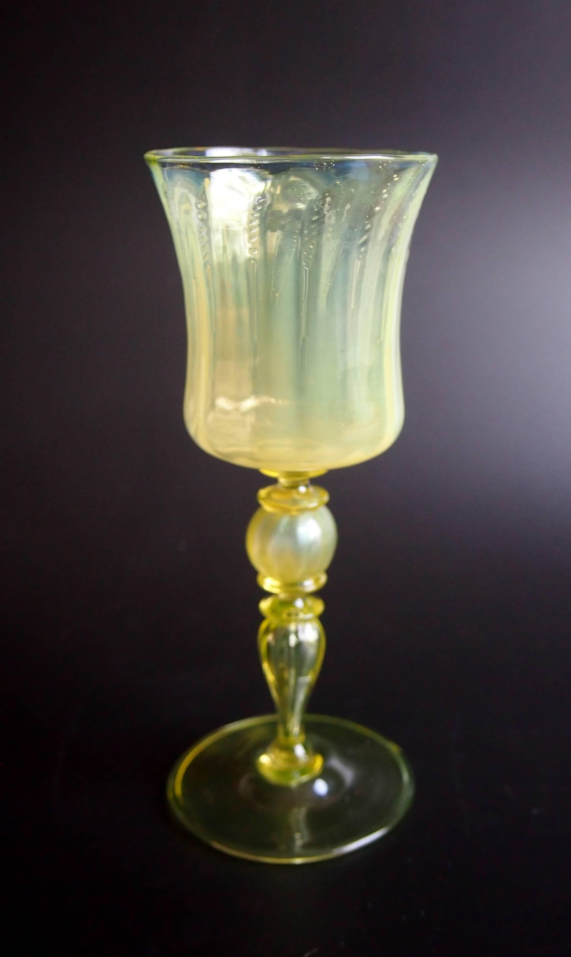 Early 20th Century Louis Comfort Tiffany Straw Opal Art Nouveau Favrile Wine Glass For Sale