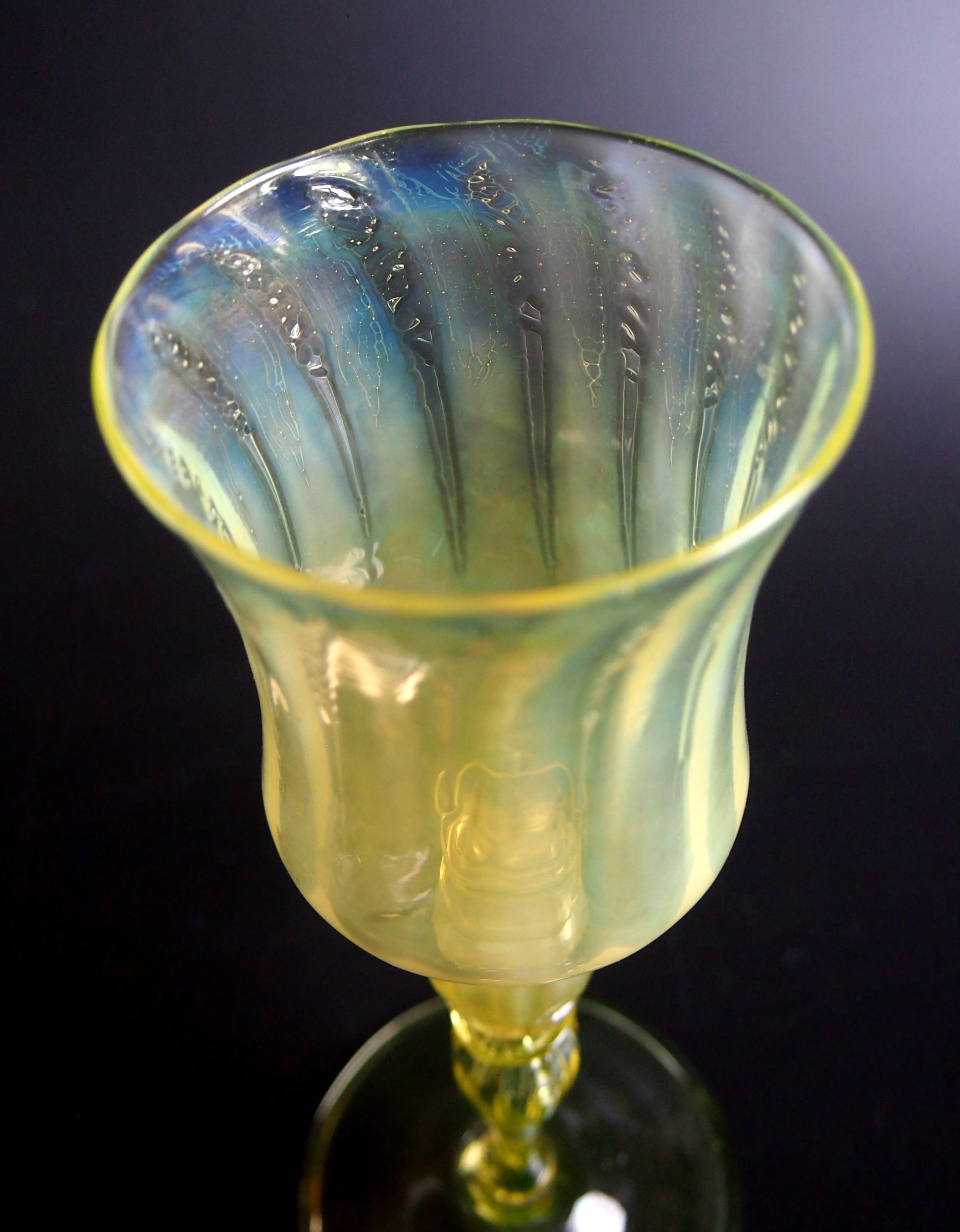 Louis Comfort Tiffany Straw Opal Art Nouveau Favrile Wine Glass For Sale 2