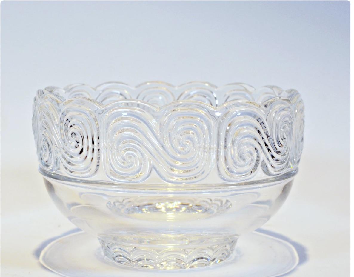 Etched Louis Comfort Tiffany Wave Crystal Bowl  circa 1950 For Sale