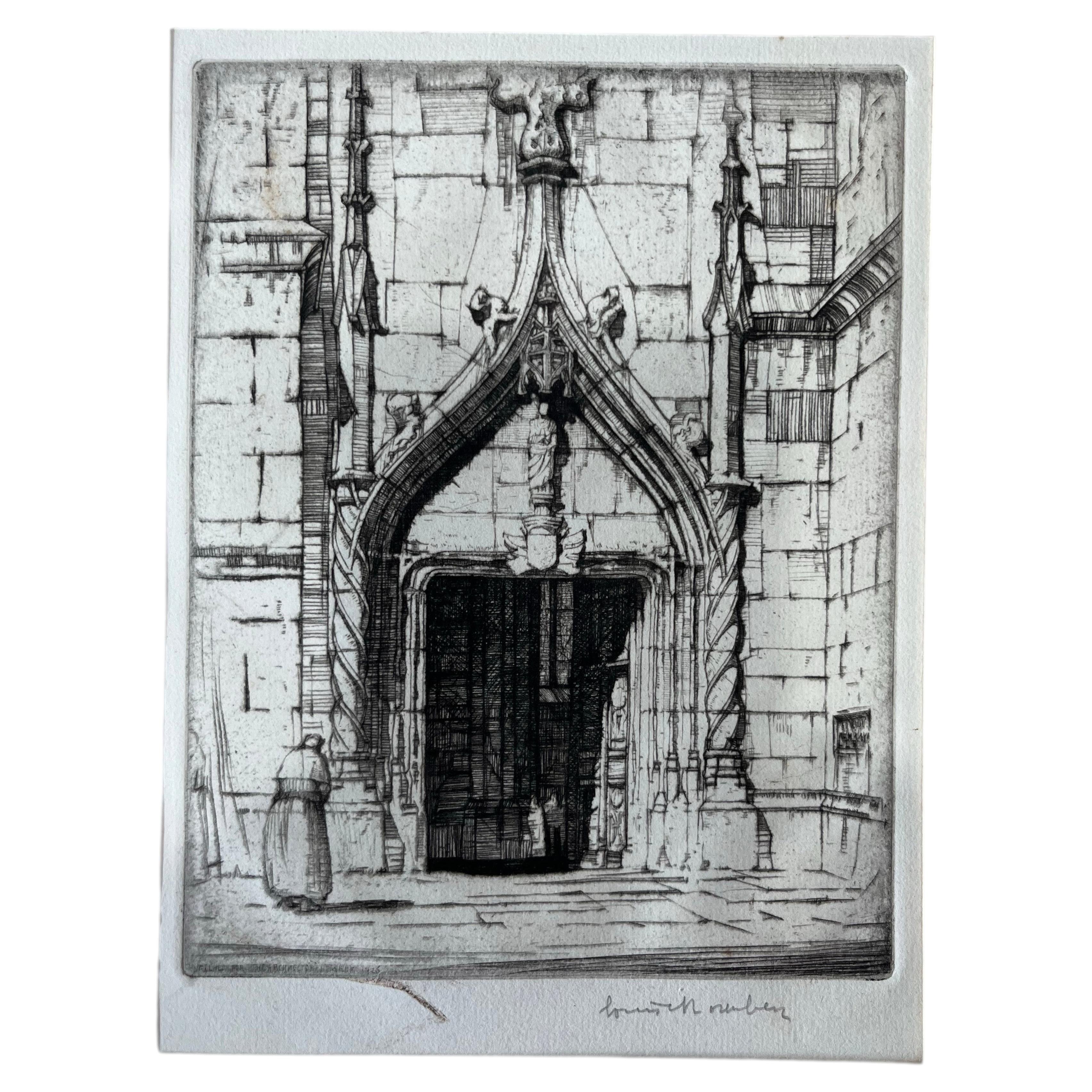 Louis Conrad Rosenberg Etching Doorway at La Chapelle 1926