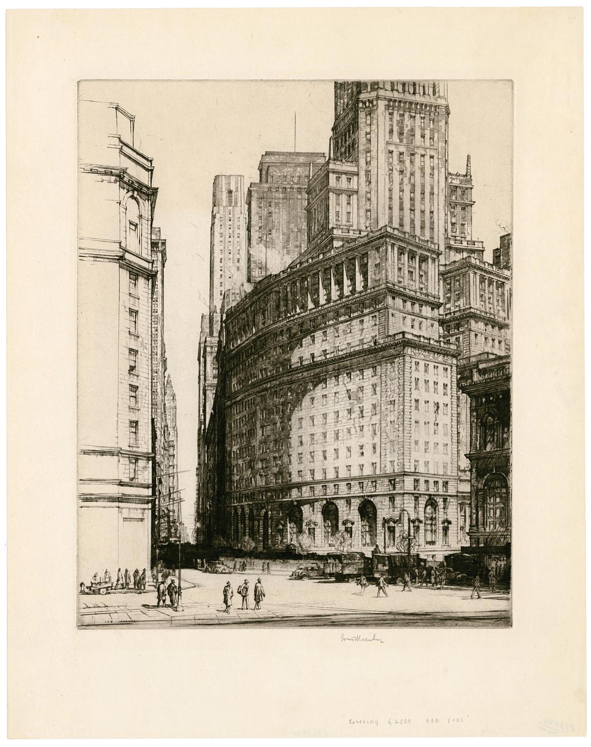 Bowling Green, New York - Print by Louis Conrad Rosenberg