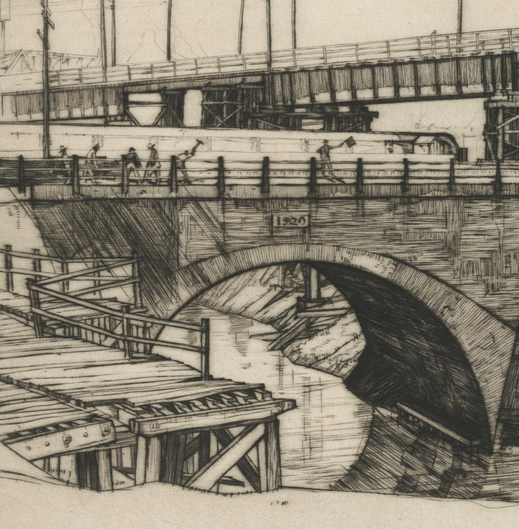 Western Hills Viaduct unter construction – Print von Louis Conrad Rosenberg