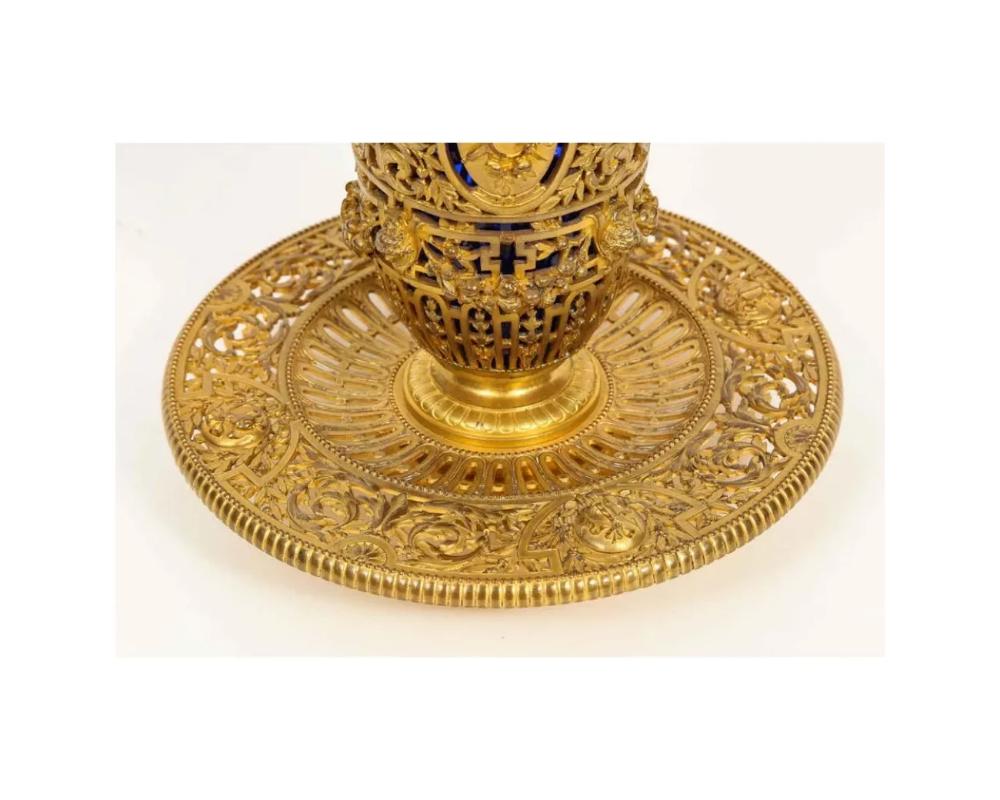 Louis Constant Sévin & F. Barbedienne, a Rare Ormolu and Blue Glass Centerpiece In Good Condition For Sale In New York, NY