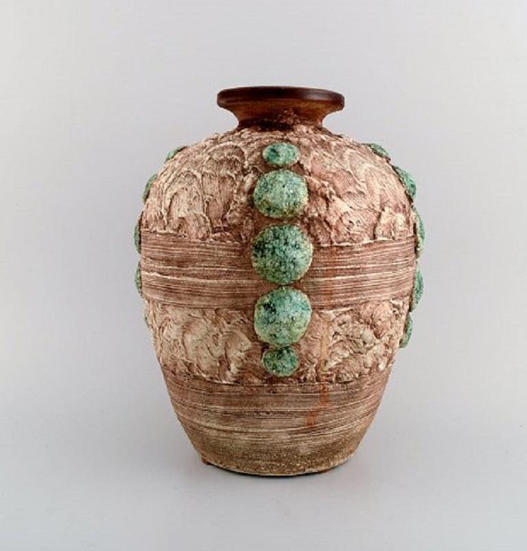 Art Deco Louis Dage, French Ceramist, Two Large Vases in Glazed Ceramics