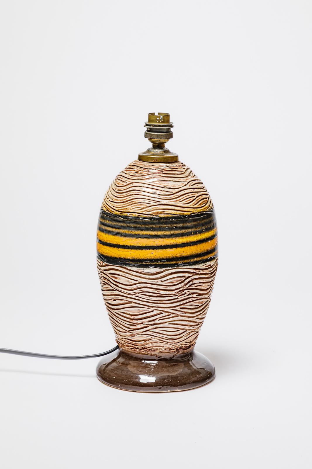 Français Lampe de table Louis Dage art déco 1940 20ème siècle en céramique colorée 25 cm en vente