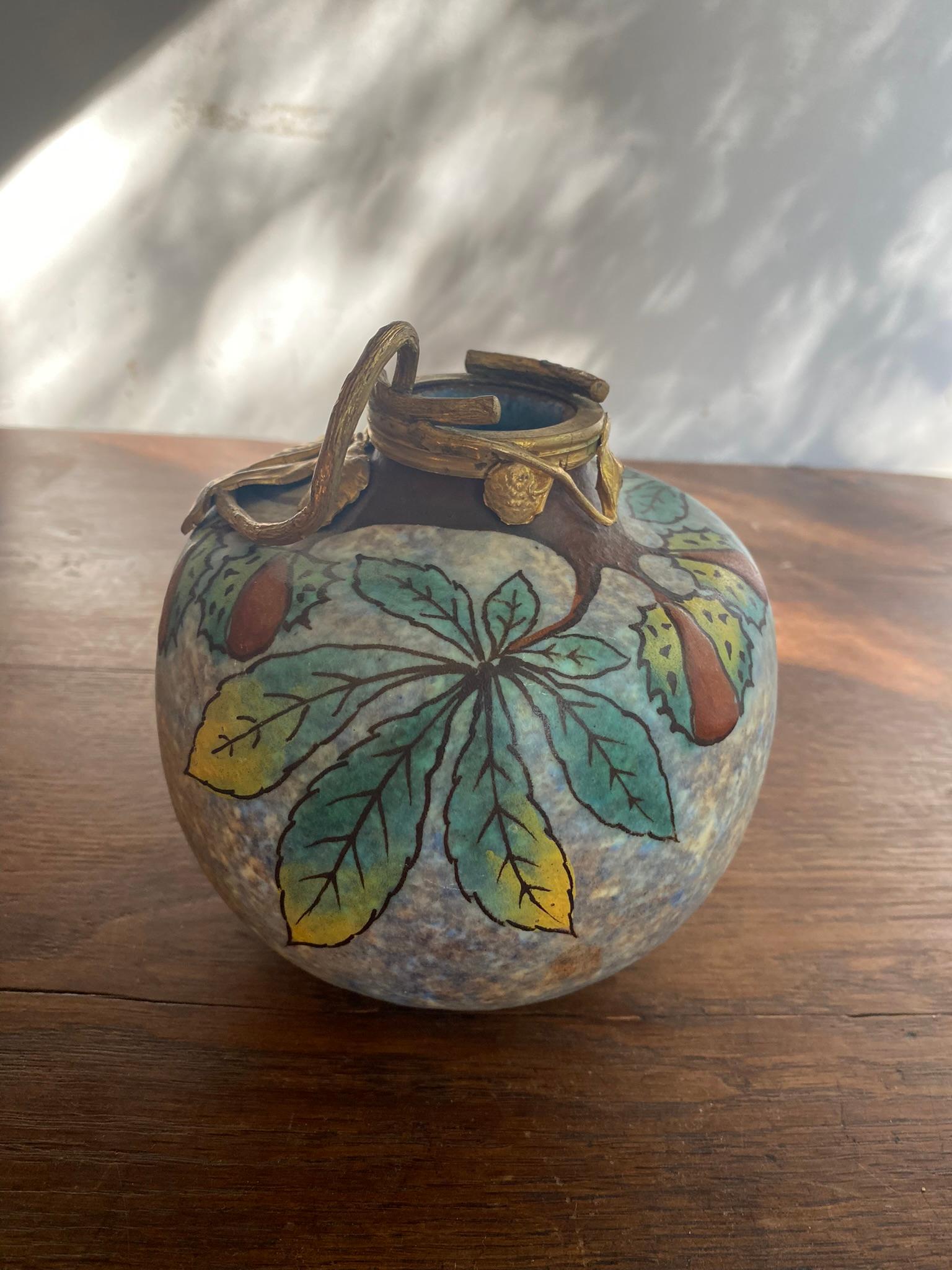 Francese Louis Dage, Vaso Art Déco in céramique e bronzo, 1920/1930 circa in vendita
