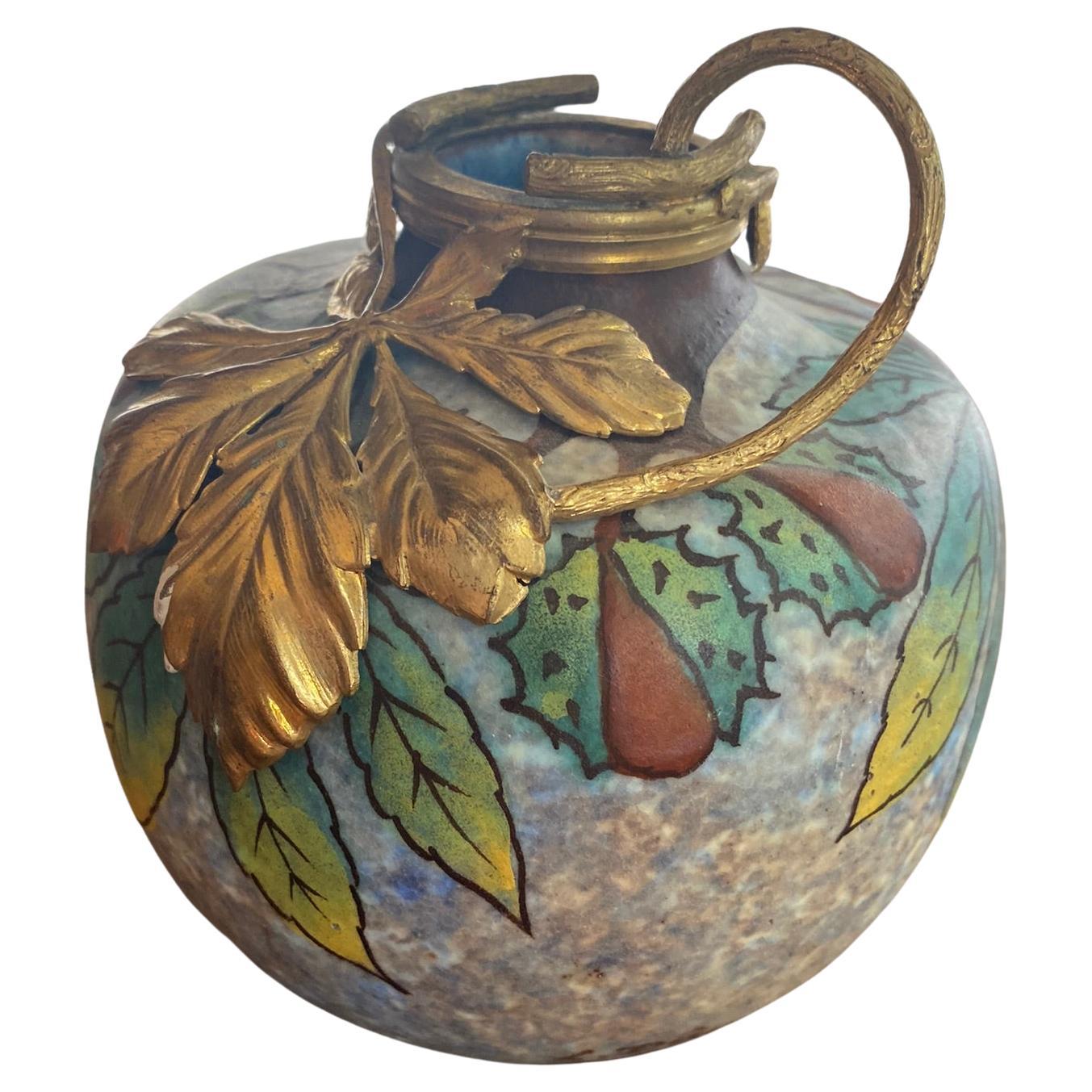 Louis Dage, Vase Art Déco en Céramique et Bronze, circa 1920/1930 en vente