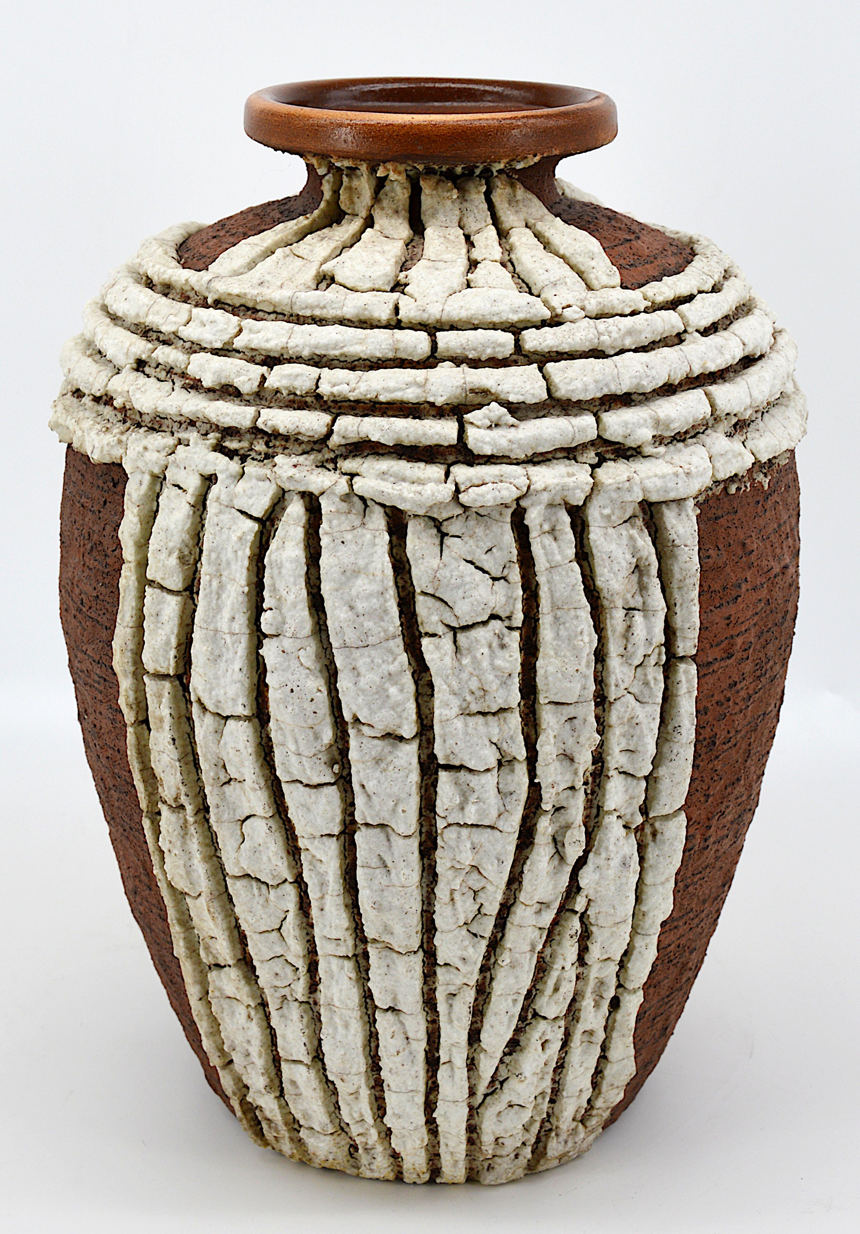 Enameled Louis Dage French Art Deco Africanist Stoneware Vase, ca.1930 For Sale
