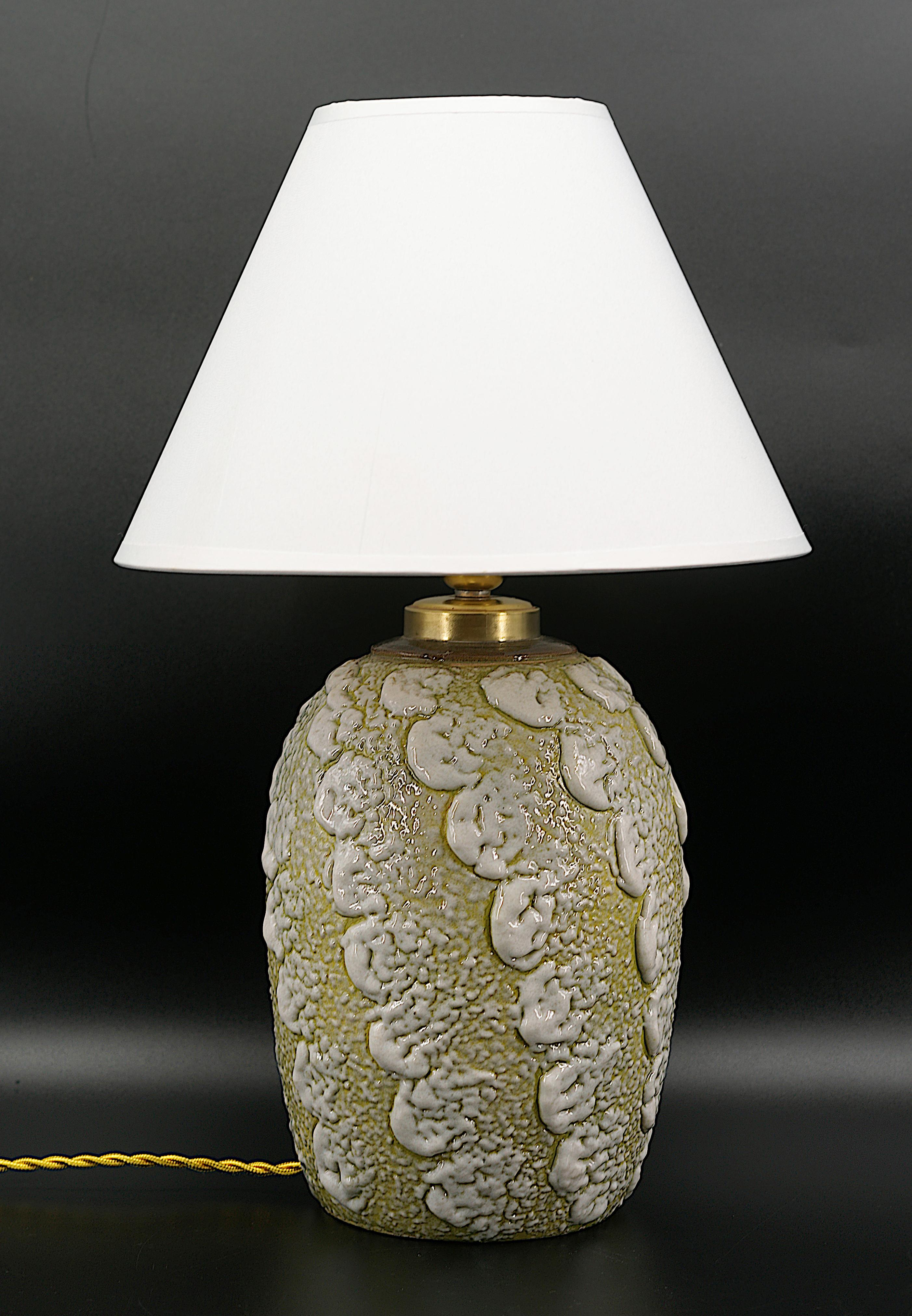 Brass Louis Dage French Art Deco Stoneware Table Lamp, 1920 For Sale
