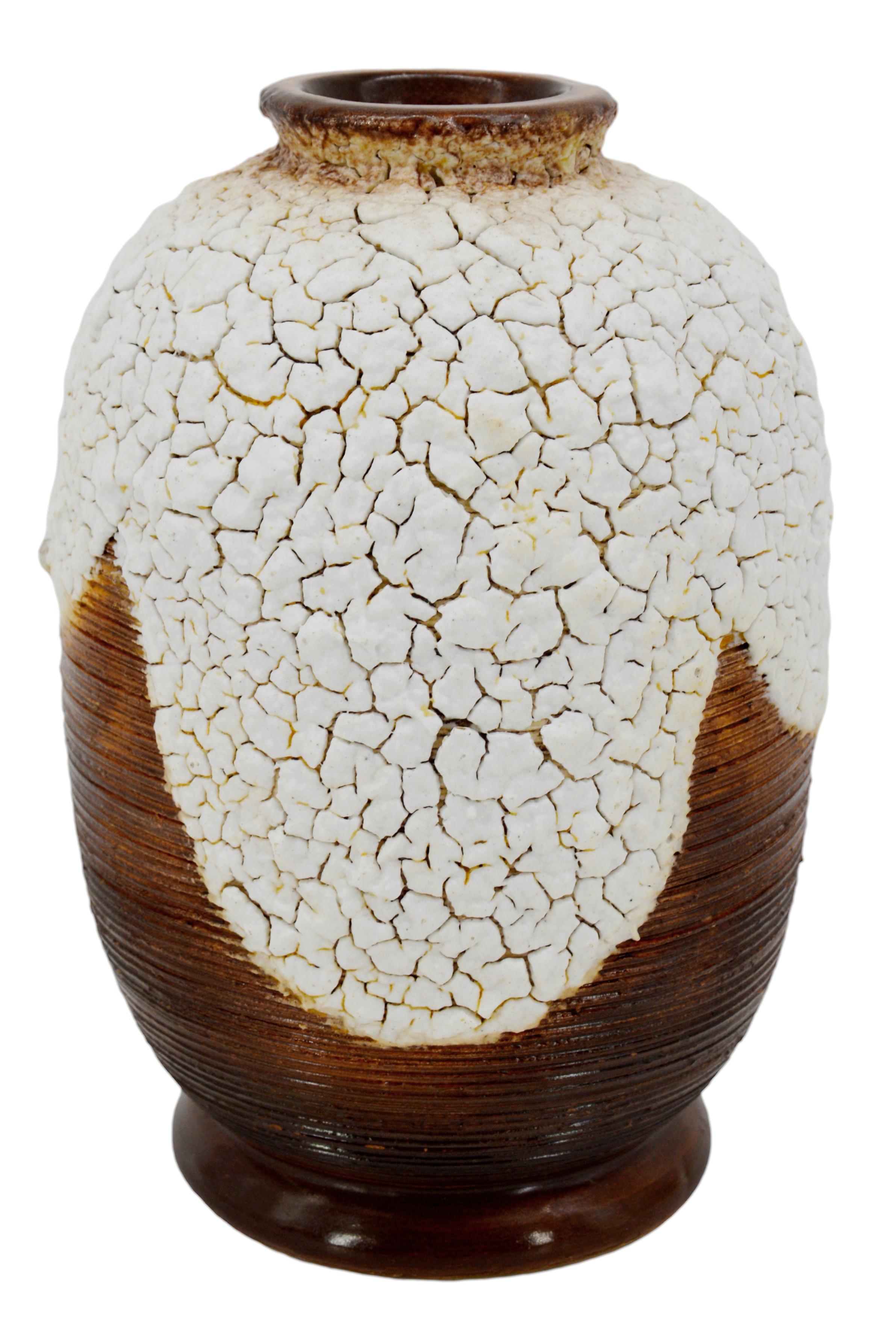 French Art Deco stoneware vase by Louis DAGE (Antony, Paris), France, ca.1920. Important enamel applications. Height: 10