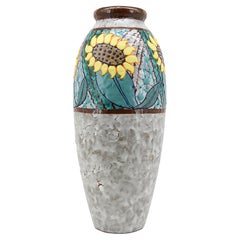 Louis DAGE French Art Deco Sunflower Stoneware Vase, Late 1920s