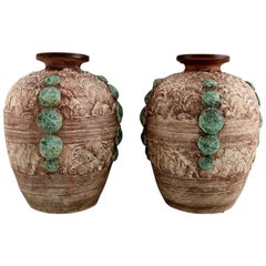 Louis Dage, French Ceramist, Two Large Vases in Glazed Ceramics
