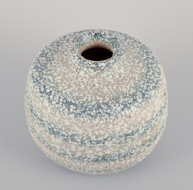Modern Louis Dage, French ceramist. Unique ceramic vase. Glaze in blue and sandy tones. For Sale