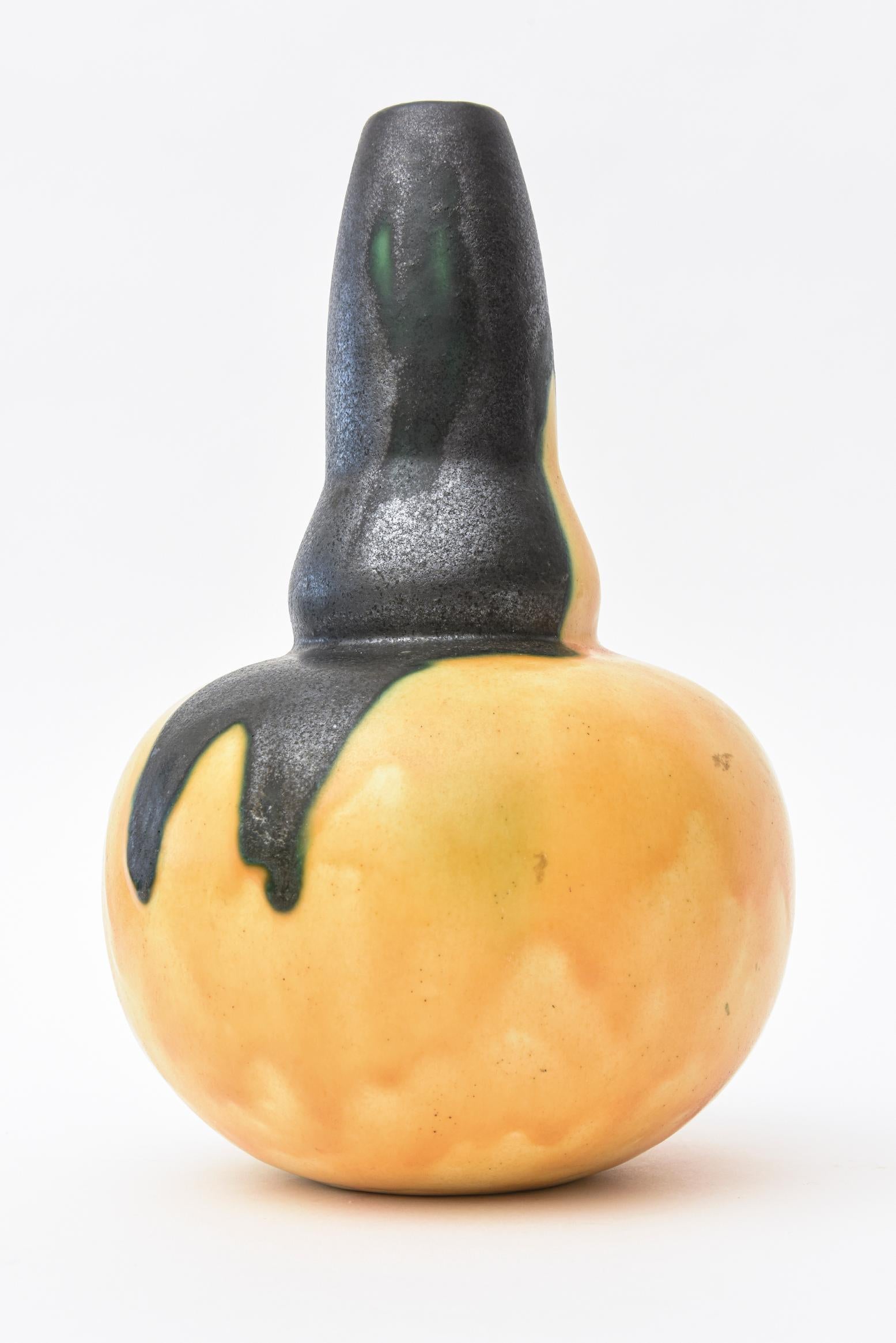 Louis Dage Glazed Ceramic Gourd Vessel French Vintage In Good Condition In North Miami, FL