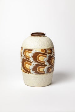 Louis Dage Large 20th Century Art Deco White and Orange Ceramic Vase 1940
