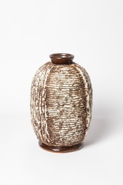 Louis Dage Large Art Deco White and Brown Ceramic Vase 20th Century Design 1940