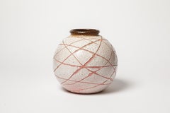 Louis Dage large art deco white and pink ceramic vase circa 1940 25 cm