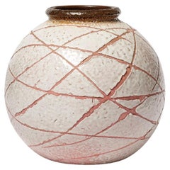 Louis Dage large art deco white and pink ceramic vase circa 1940 25 cm