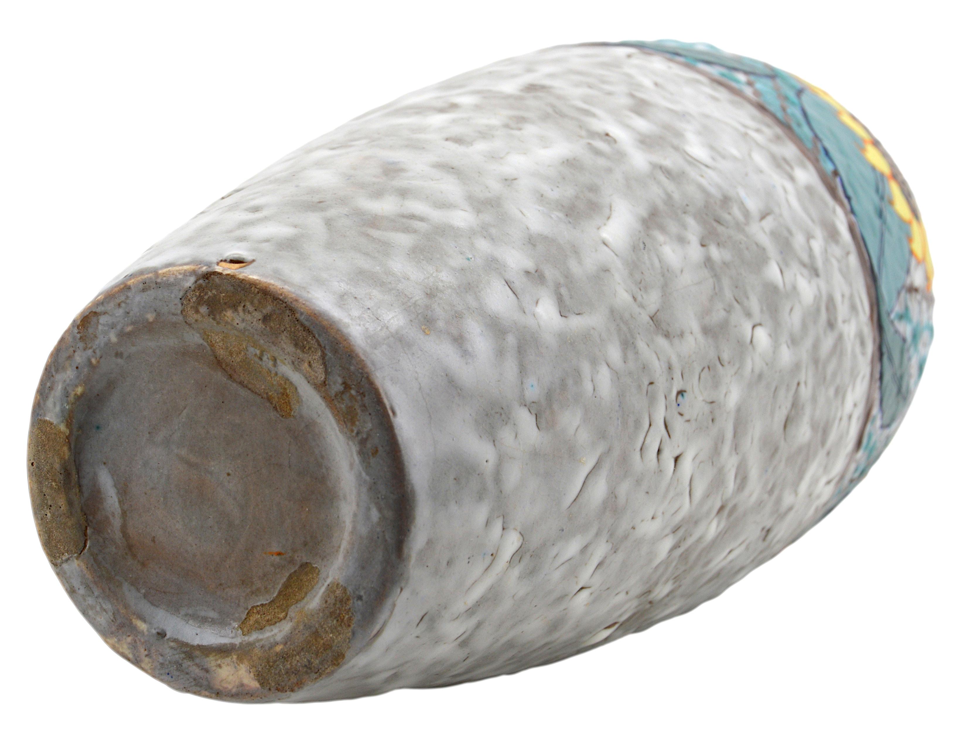 Louis DAGE Rare Art Deco Sunflower Stoneware Vase, 1920 In Excellent Condition For Sale In Saint-Amans-des-Cots, FR
