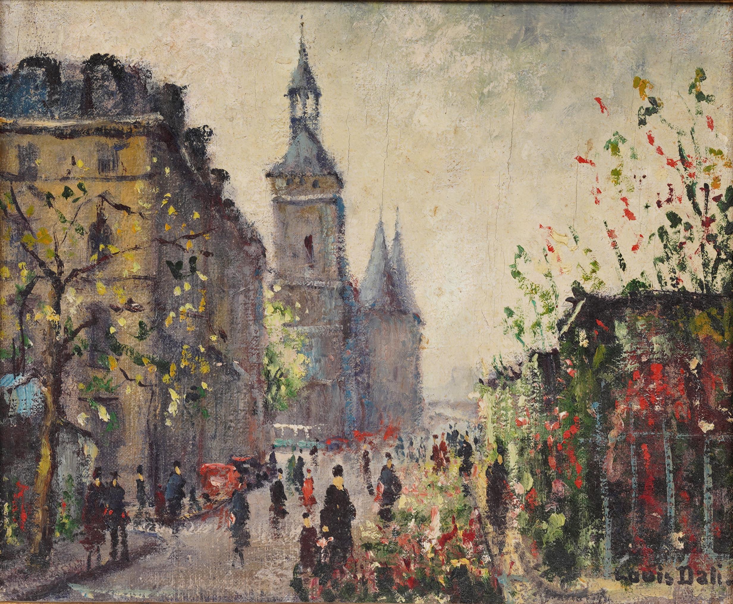 Quadro ad olio di Louis Dali (1905 - 2001/1994) con una bella scena di strada impressionista di Parigi.  Incorniciato.  Olio su tela.  Firmato. Impasto spesso e colori meravigliosi.  