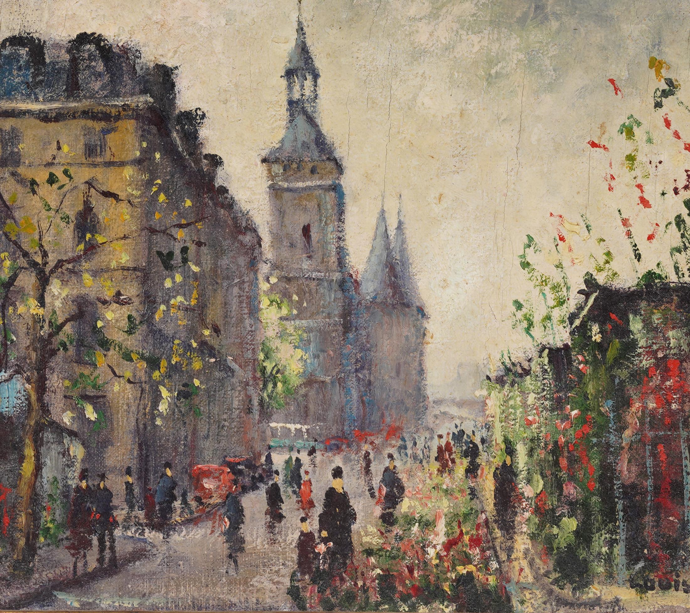 Antique French Impressionist Paris School Signed Street Scene Painting (Quadro di strada con cornice) 1