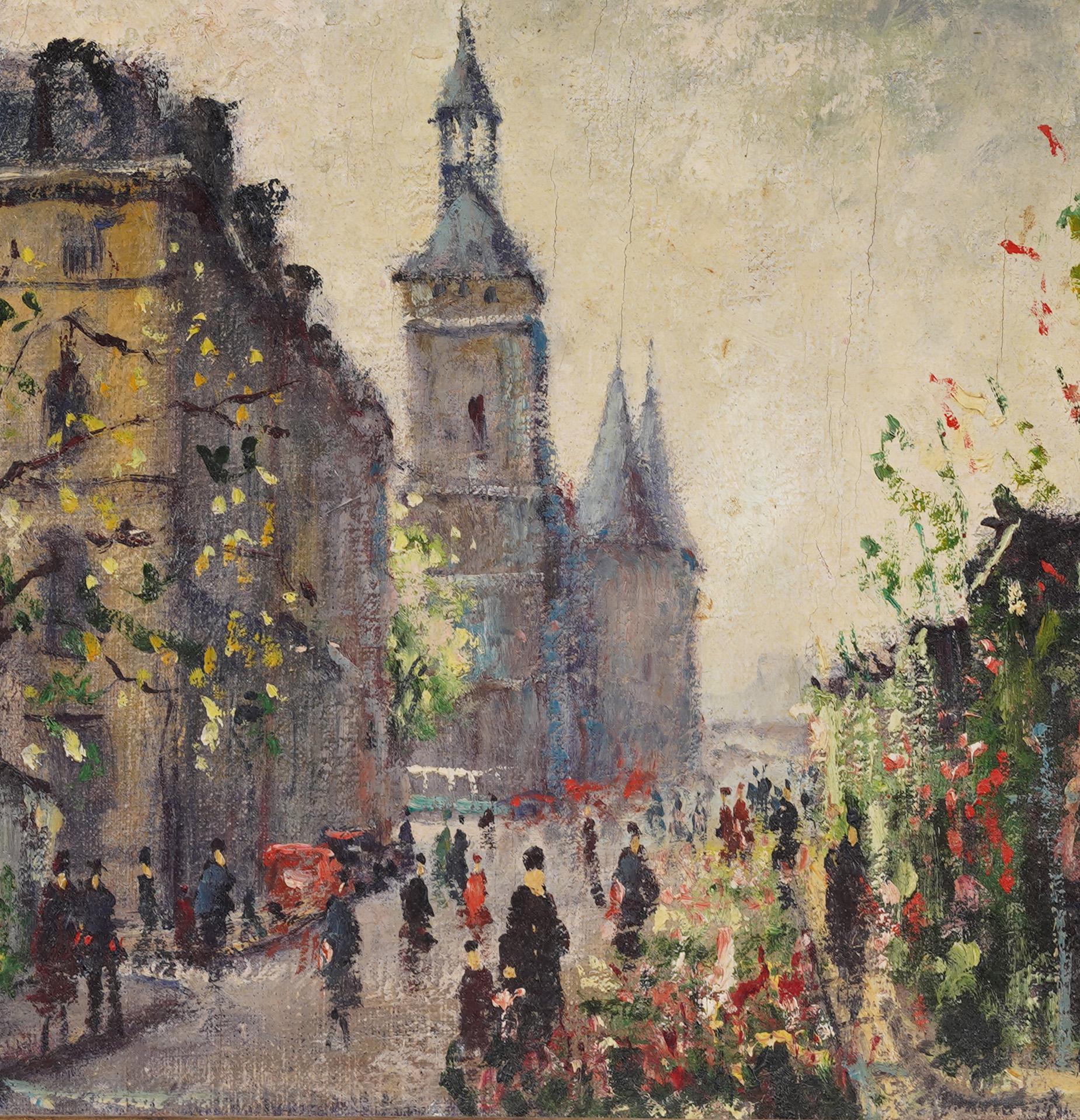 Antique French Impressionist Paris School Signed Street Scene Painting (Quadro di strada con cornice) 2