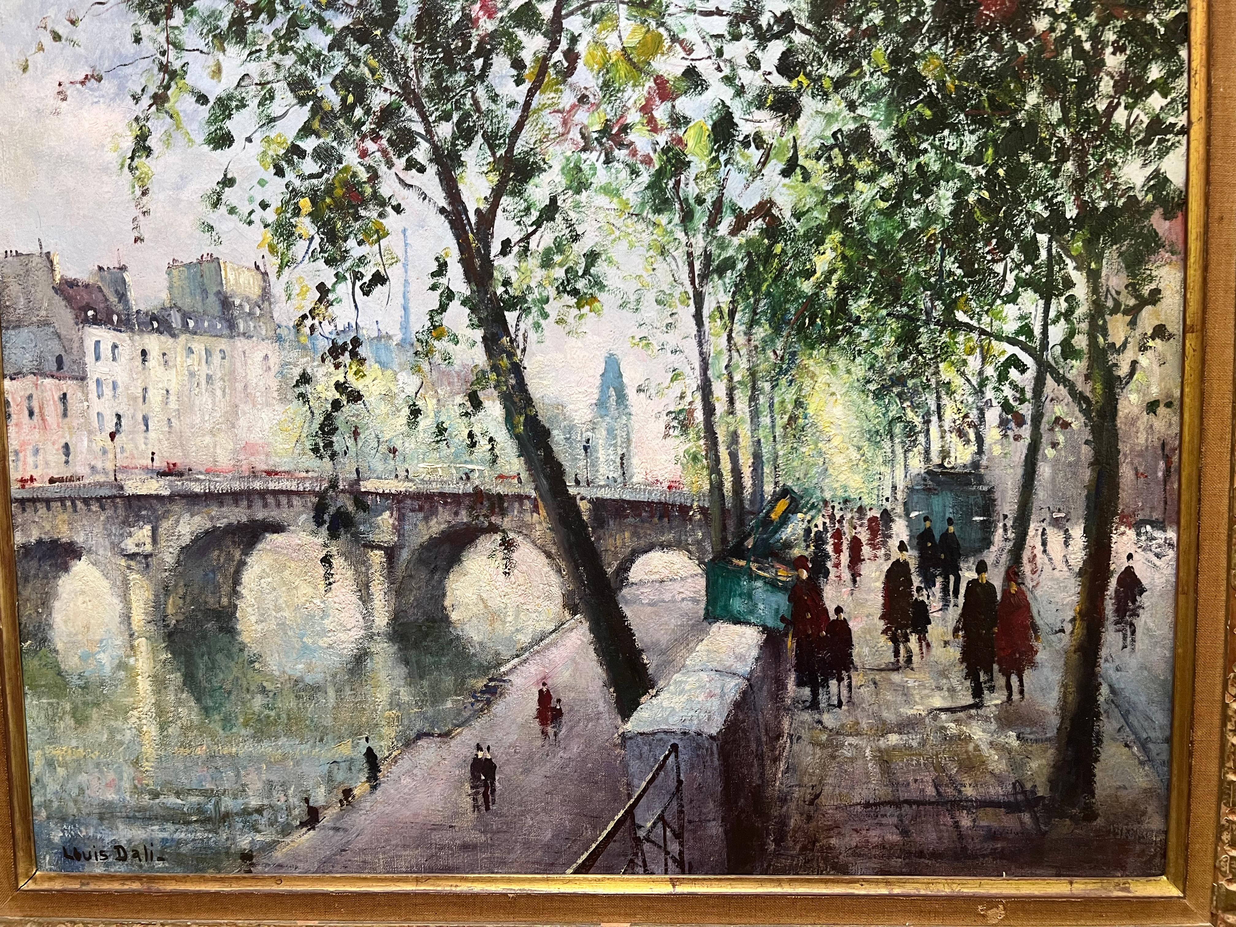 Großes impressionistisches PONT NEUF Pariser Seine-F Fluss mit Figuren, bewegendes Gemälde, PONT NEUF im Angebot 1