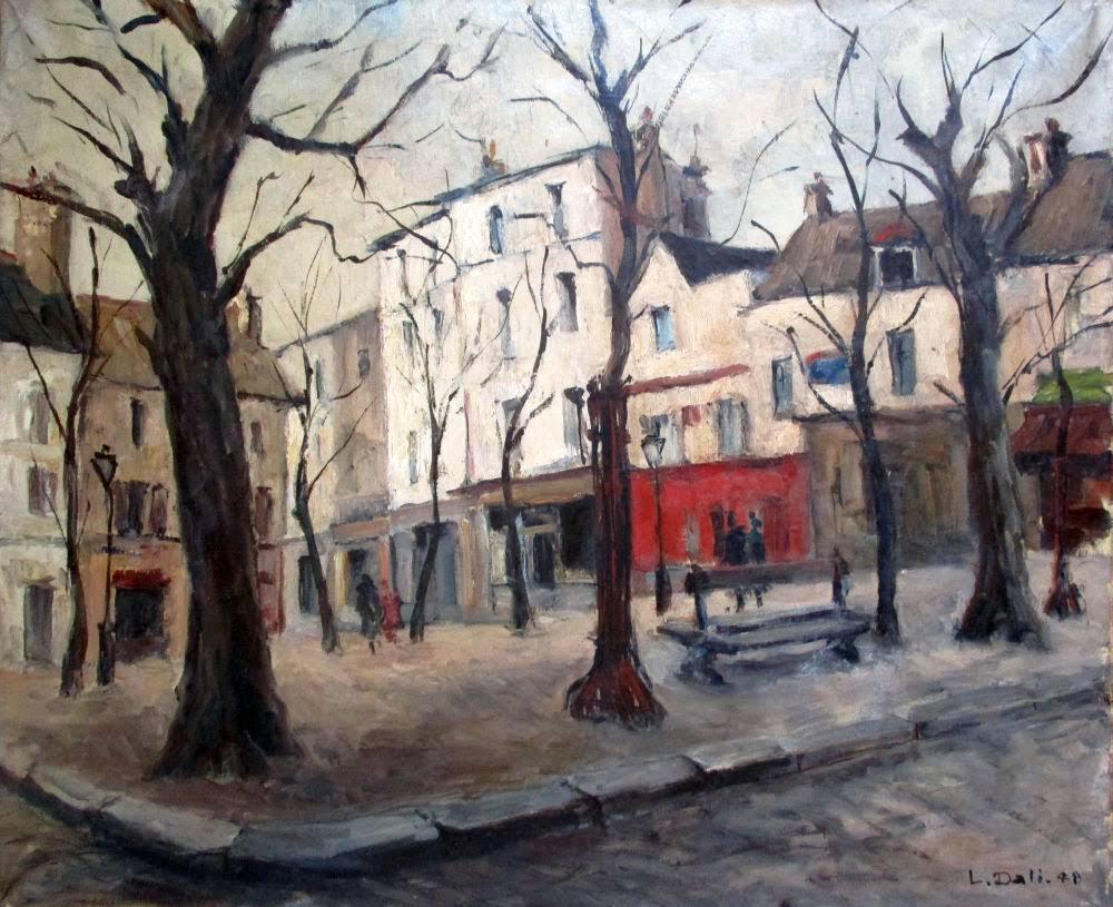 Unknown Figurative Painting - Paris, Place du Tertre, Montmartre: Utrillo student